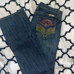Frankie B. boot cut velvet flower detail on pockets